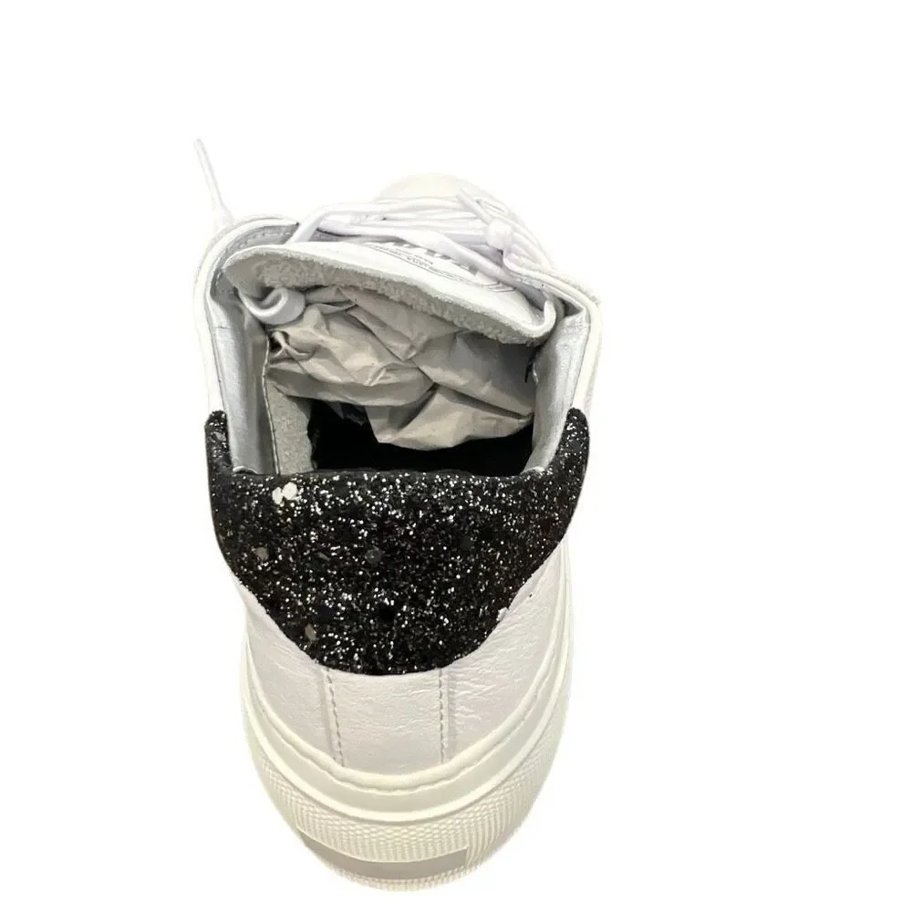 P448 Women’s Leather White Sneakers with black glitter Sz.39 Italy New
